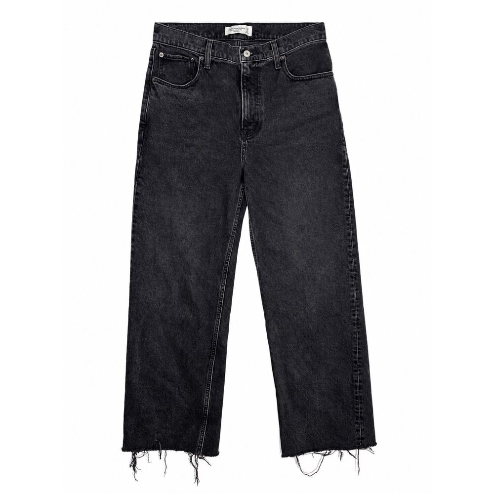 Abercrombie & Fitch The 90s Relaxed Jeans 29 Short High Rise Black Raw Hem